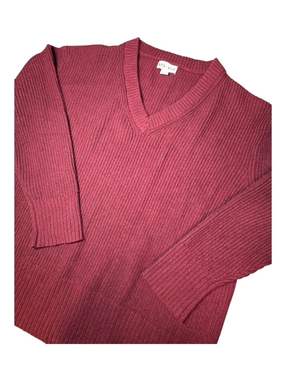 NWOT Ava & Viv Burgundy Ribbed V-Neck Sweater 1X